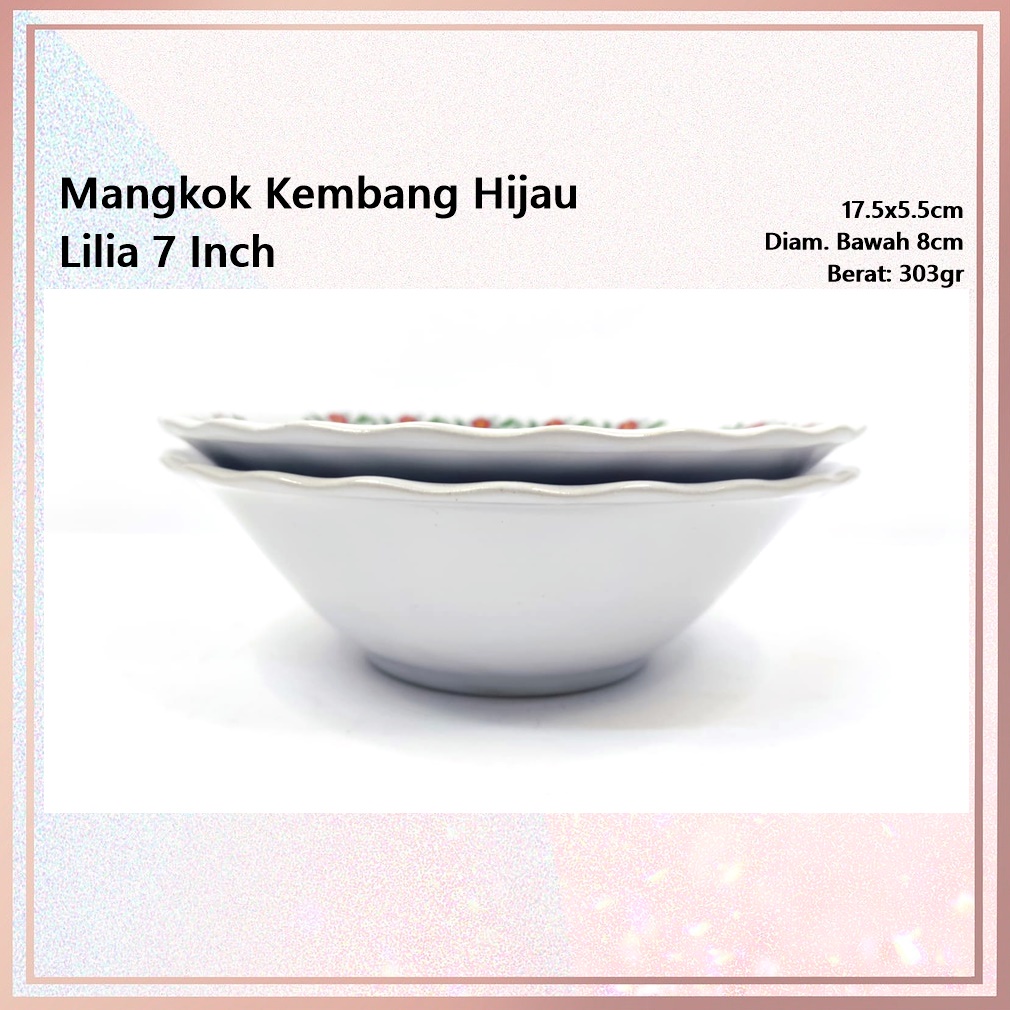 Mangkok Soto/Mangkok Mankan Kembang HIjau Lilia 7 Inch