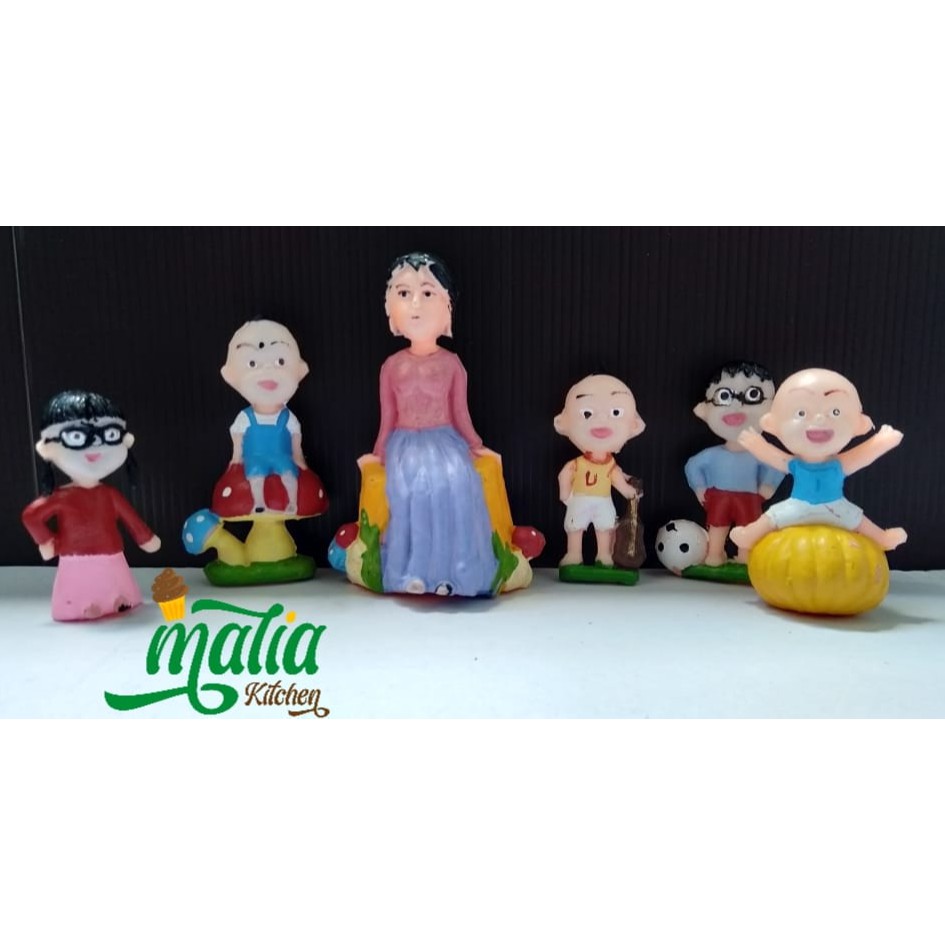 Topper Mainan Upin Ipin Mei Mei Ehsan Kak Ros Raju Hiasan Kue Tar Set 6 Pcs