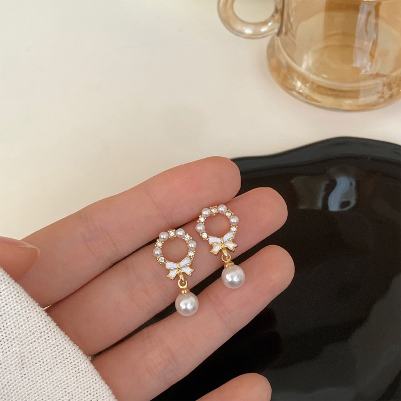 Anting Tusuk Gantung Wanita Desain Geometri Hias Mutiara Gaya Korea Untuk Hadiah 2022