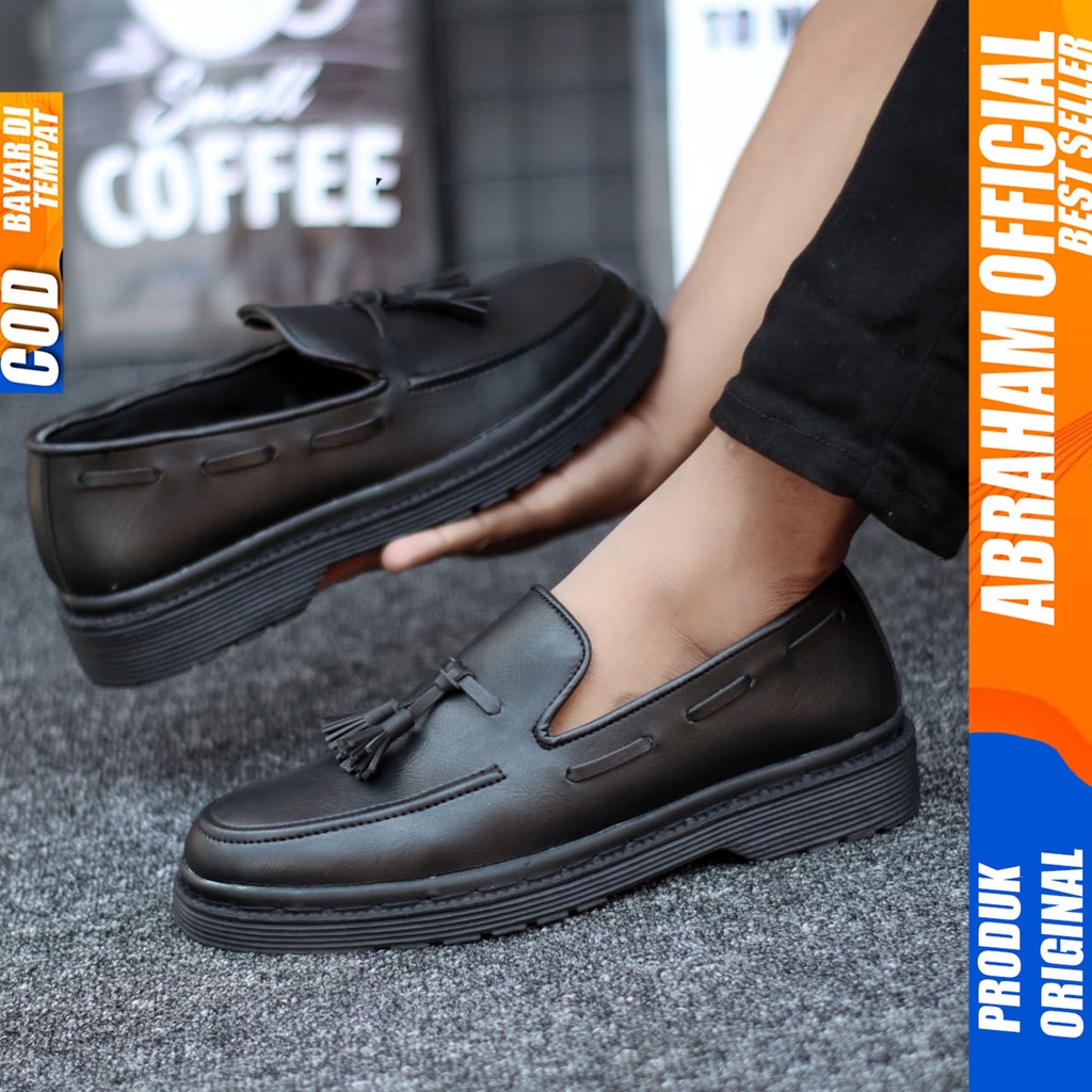 Sepatu Formal Pantofel Docmart Kerja Hitam Pria Abraham Lulja