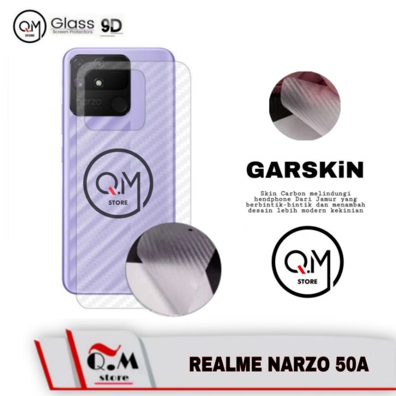 GARSKIN Skin Carbon Realme Narzo 50A Anti Gores Back Cover Bermotif Carbon Transparan Full 9D