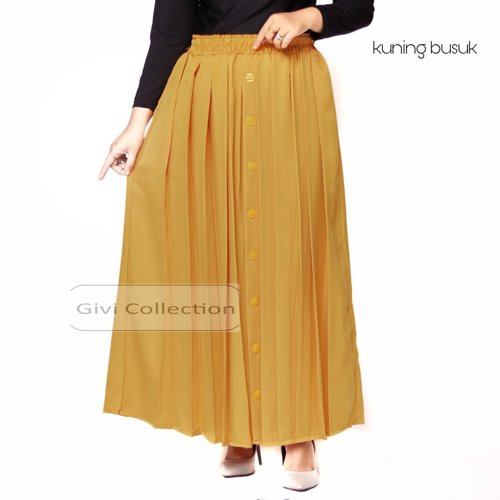 rok rempel kancing | Rok payung rempel full depan belakang | rok payung moscrepe | rok muslimah-kuning busuk