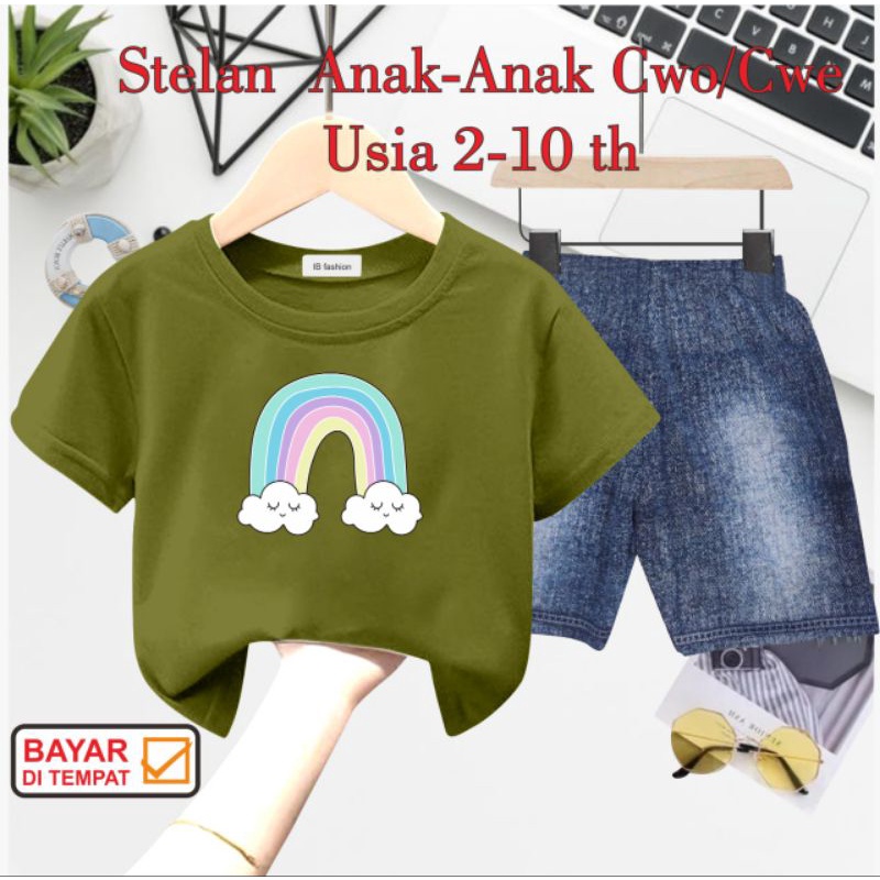 ((IB))SETELAN ANAK2 UNISEX SEMI JEANS/RAINBOW DIGITAL SABLON