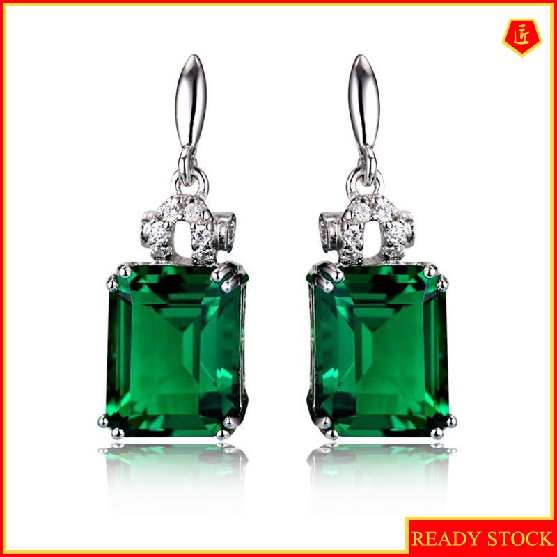 [Ready Stock]New Elegant Graceful 925 Silver Emerald Earrings