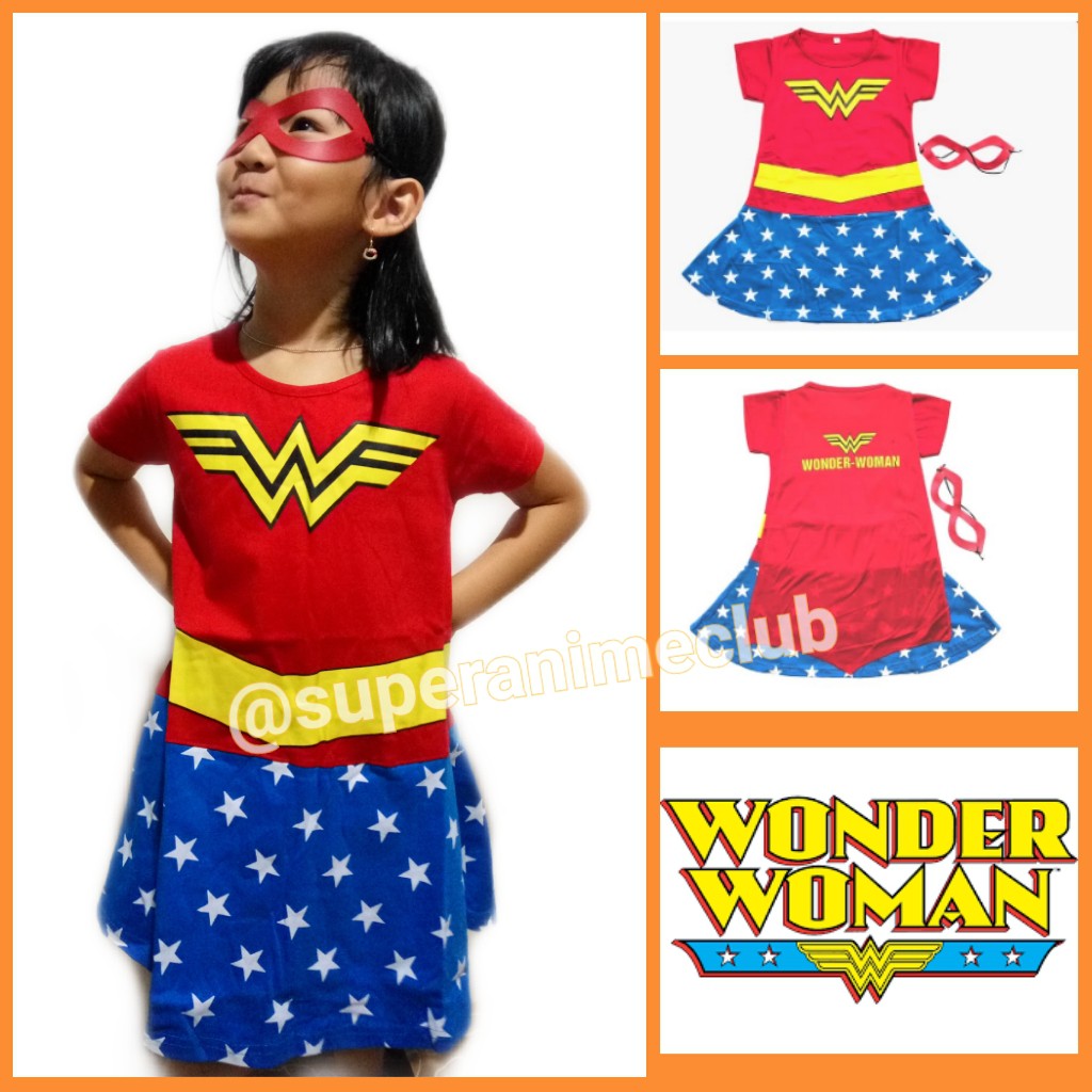 Kostum Anak Perempuan Baju Superhero Sayap Karakter Topeng Cewek Katun Ulang Tahun