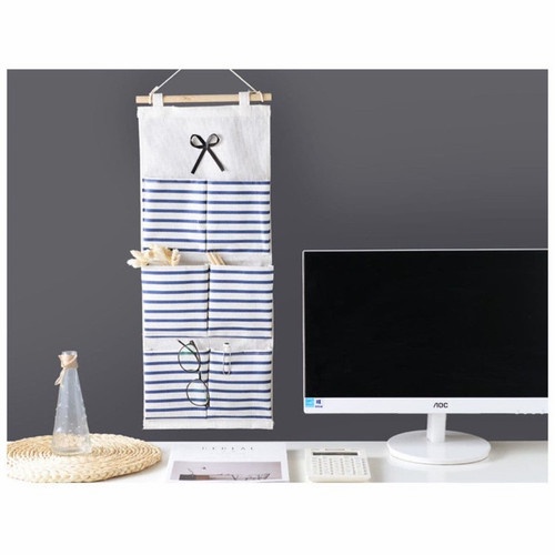 Wall Organizer Tempat Remote Kosmetik Dinding Pouch Gantung 6 Sekat Serbaguna