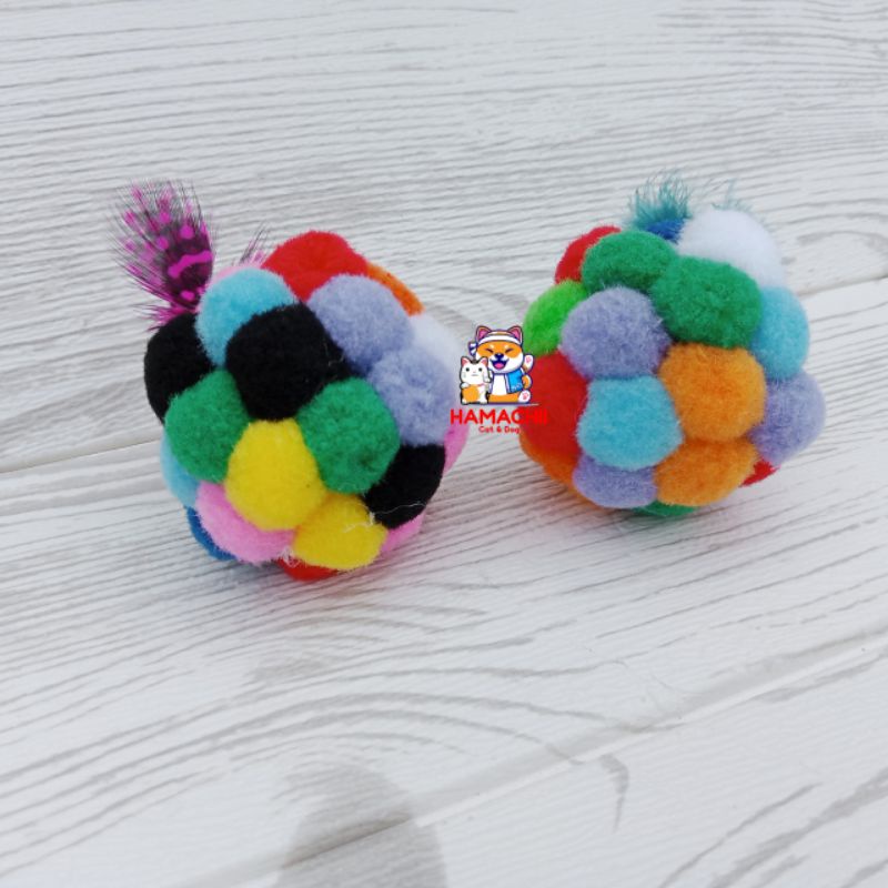 Mainan Kucing Bola Pom Pom Bulu / Mainan Kucing / Mainan Bola