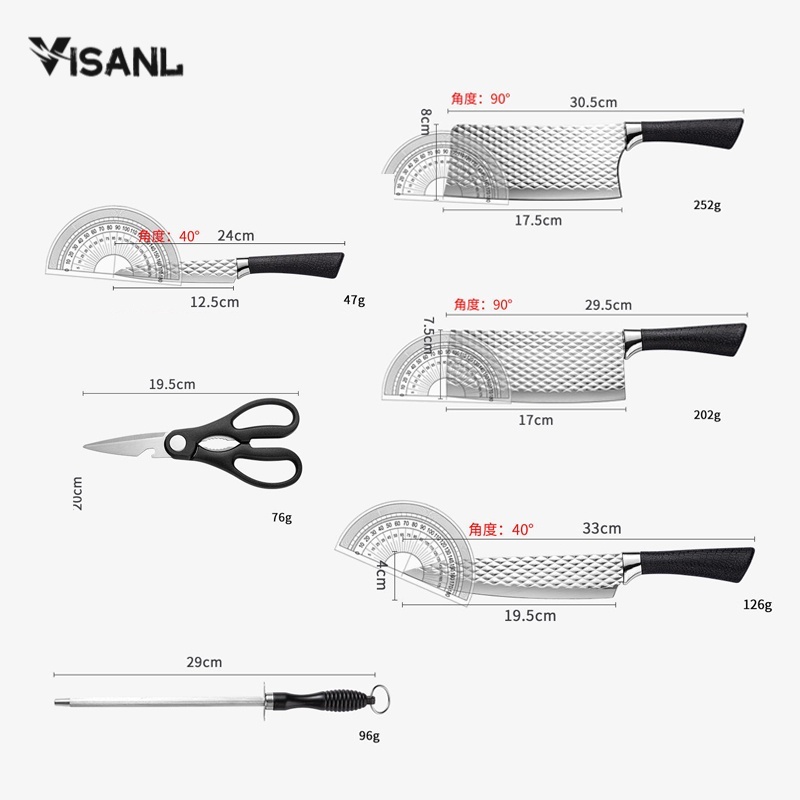 pisau set stainless steel pemotong daging pisau koki gunting pengasah motif serba guna dapur