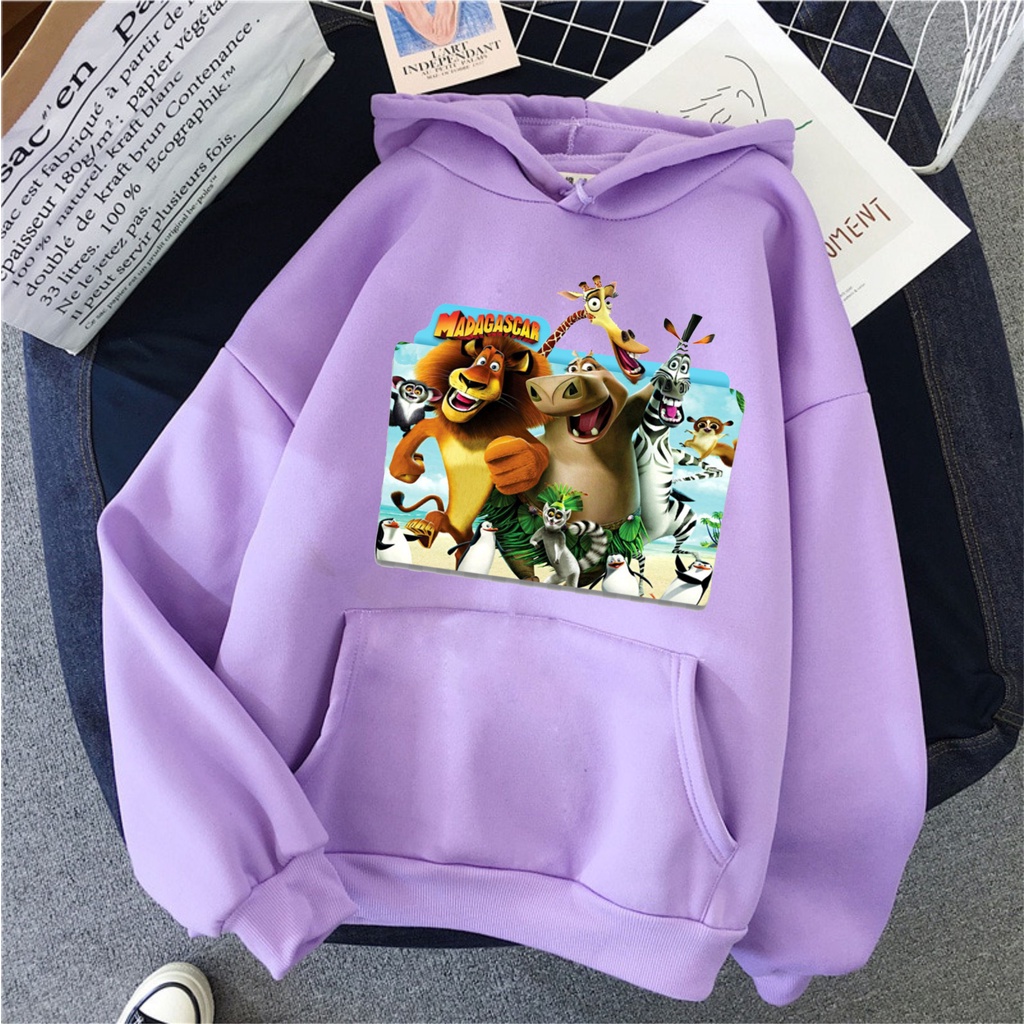 Sweater JAKET HOODIE ANAK umur 3-14 tahun PEREMPUAN WANITA hewan animasi MADAGASKAR Lucu Sweater Ana