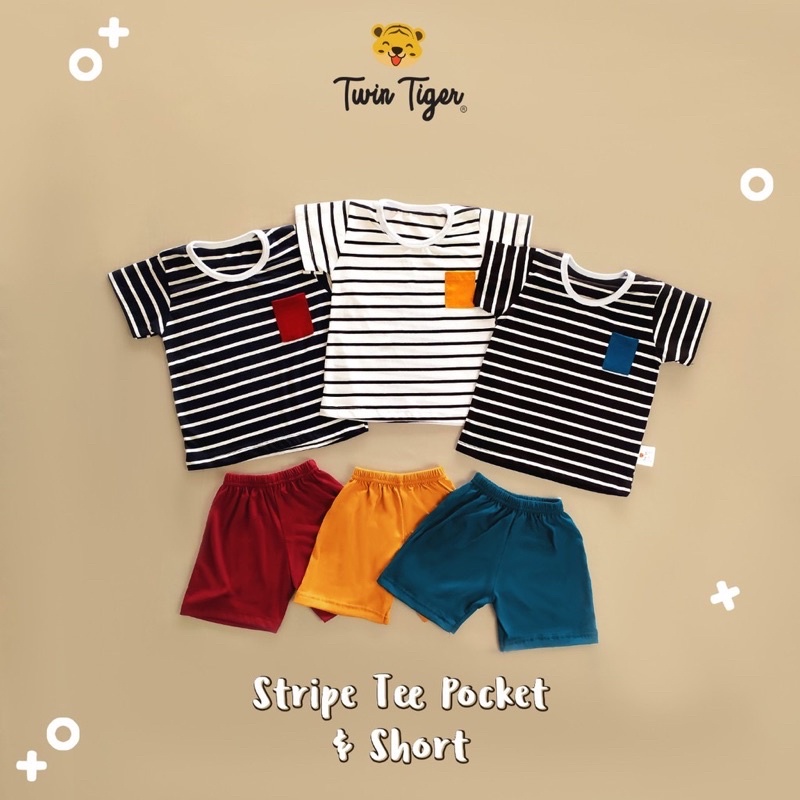 Twin Tiger Baby - Setelan Kaos Anak Tshirt Stripe / Pocket Tee Set Baju Anak Baju Bayi 0 -5 Th CBKS