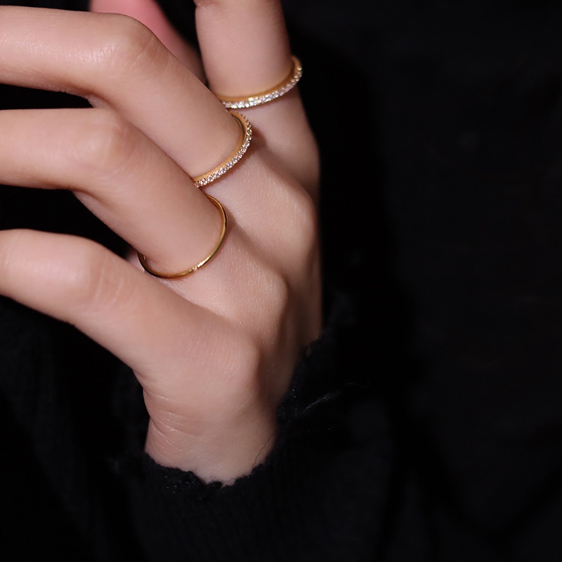 Cincin Jari Telunjuk Warna Emas Aksen Berlian Gaya Korea Untuk Wanita