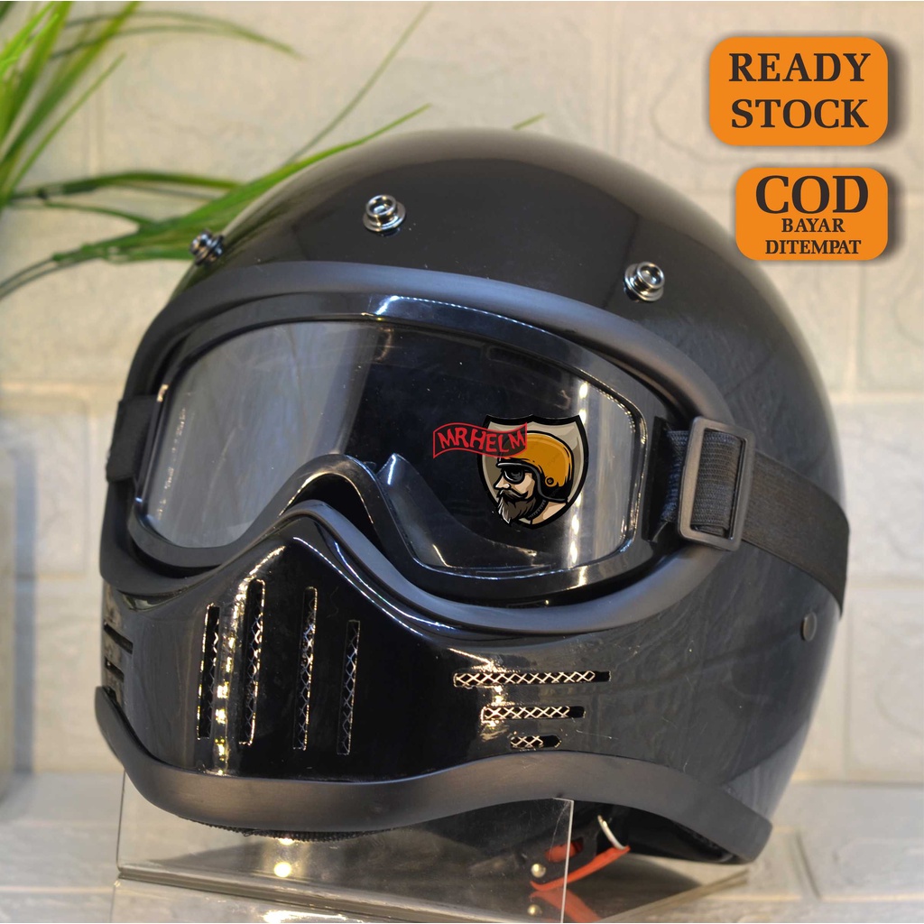 Jual HELM CUSTOM RETRO CAKIL M30 SIMPSON WITH GOGGLE ( MR HELM ) Shopee Indonesia