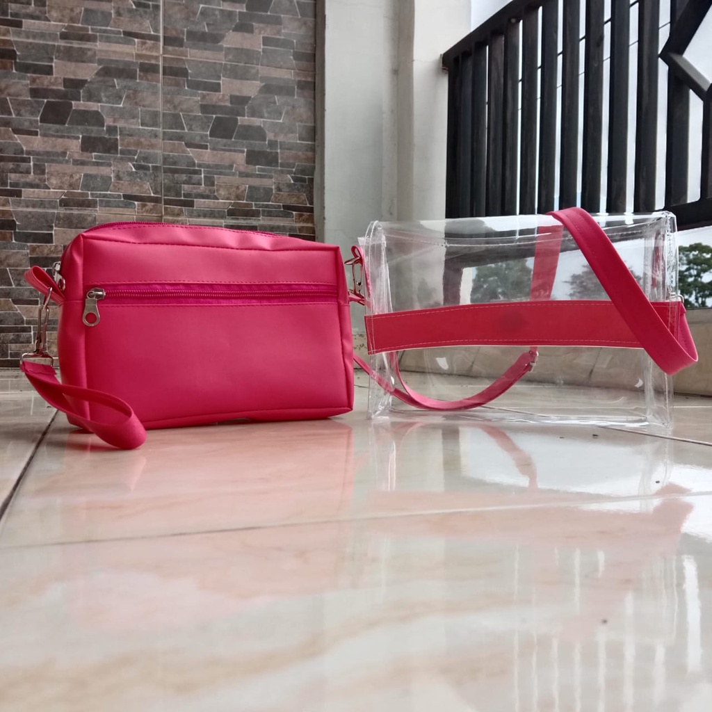 Tas Selempang Mika Kulit Sinetis Slingbag Wanita Multifungsi Tas Handbag Perempuan 2in1