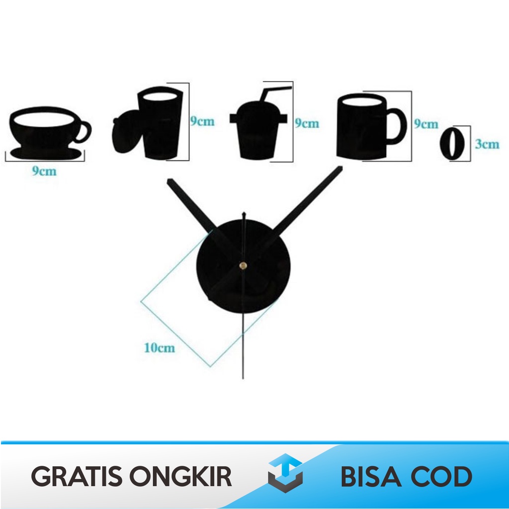 JAM DINDING KOPI CAFE SHOP DIY UNIK ORI TAFFWARE MINIMALIS QUART MURAH