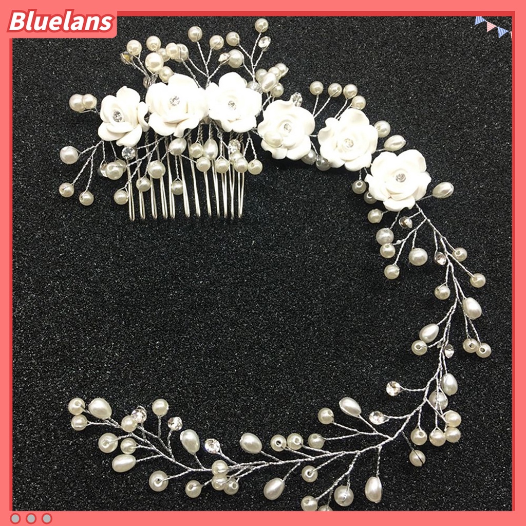 Bluelans Jepit Rambut Bentuk Bunga Aksen Berlian Imitasi Bahan Alloy Untuk Pernikahan