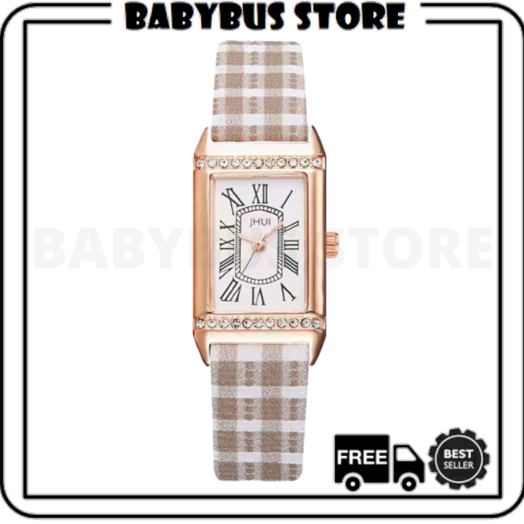 BBS J033 Jam Tangan Wanita Analog Quartz Bahan Kulit Bentuk Persegi Panjang Fashion Korea Import Murah