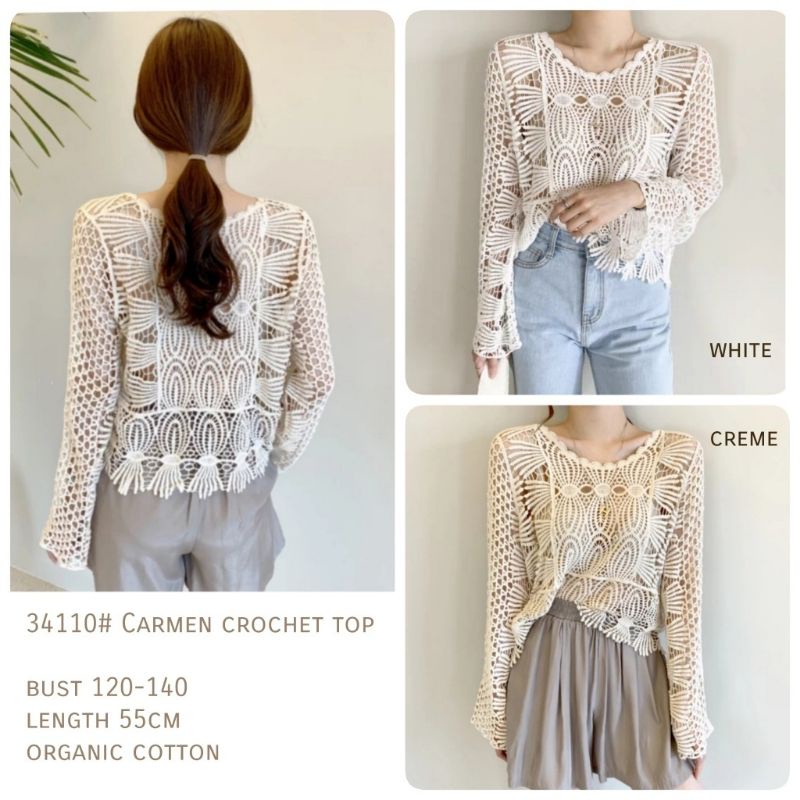 MDLV ~ 34110 CARMEN CROCHET TOP ATASAN BRUKAT OUTER BRUKAT BLOUSE IMPORT FASHION IMPORT