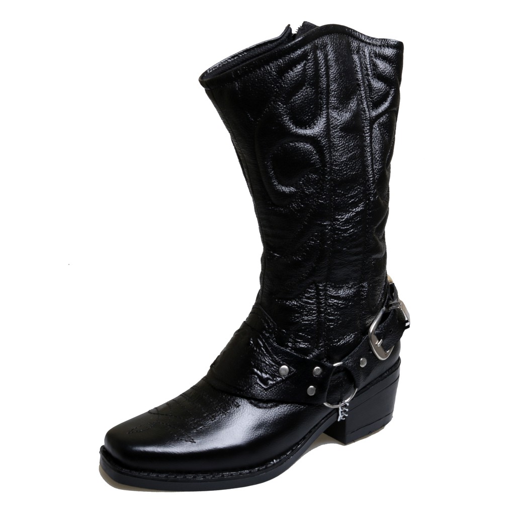 Sepatu Pria Boots Tinggi Harley Koboy Sherif BM-05 Boot Touring motor Traveling Koboy Kulit Asli Premium Hitam Ori