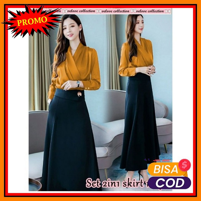 Grosir Baju Fashion Wanita Muslim Setelan Kaira Murah Baju Setela SB468 Set 2In1 Skirt Maya Mustar