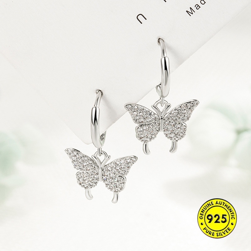 Anting Tusuk Sterling Silver 925 Lapis Emas 18K Desain Kupu-Kupu Hias Zircon AAA Untuk Wanita