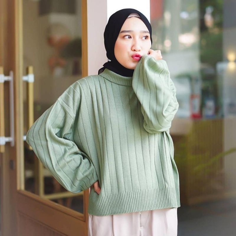 SWEATER RAJUT JOVANKA TURTLENECK/BAJU WANITA KERAH TINGGI/OVER  SIZE BB 40-75 KG