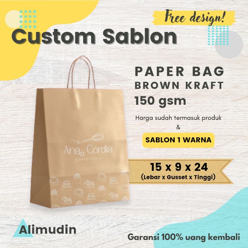 

Paper Bag Kraft 15 x 9 x 24 Custom Sablon Kantong Kertas