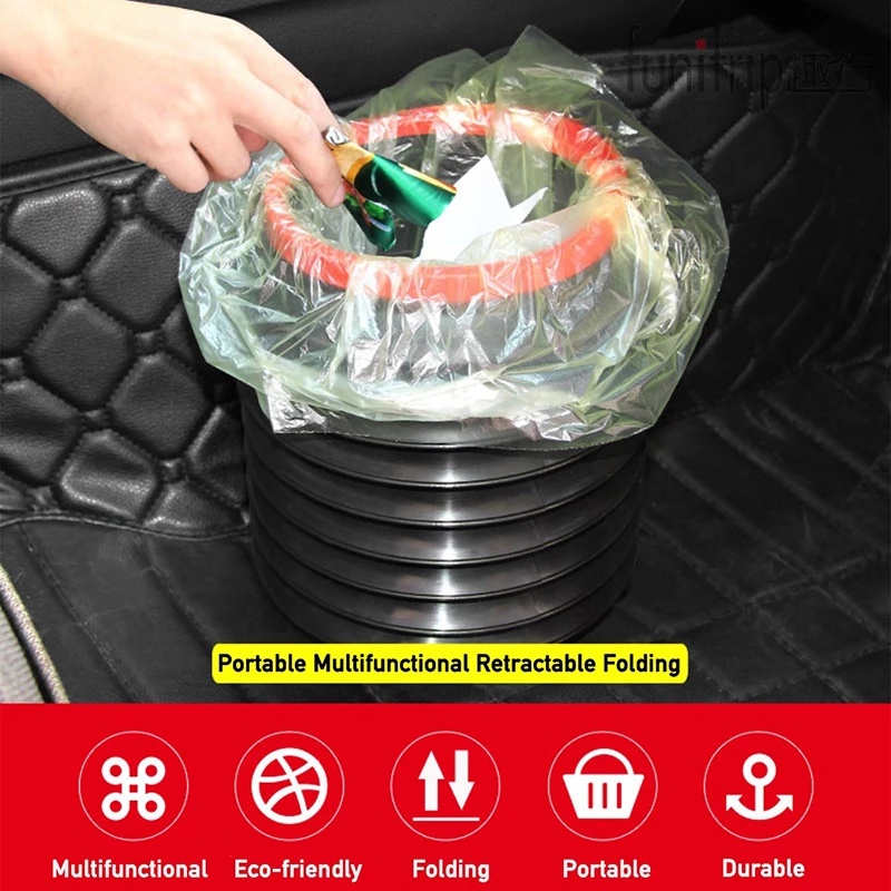 Tempat Sampah Lipat Portable 4L Bahan Tebal Tahan Air Untuk Mobil