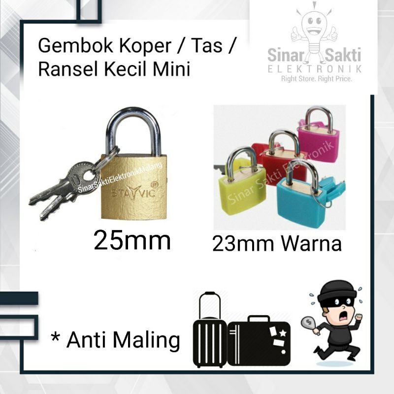 Gembok Koper Tas Ransel Kecil Mini Murah Kuningan 25mm Kuning Warna Traveling Liburan Travel