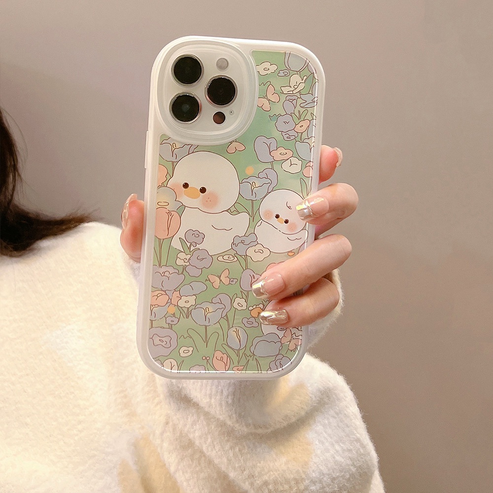 IPHONE Bebek Lucu Di Bunga Musim Panas Casing Ponsel Untuk Iphone7 8 PLUS X XR Xs11 12 13 14 MINI PRO MAX SE 2020 Sarung TPU