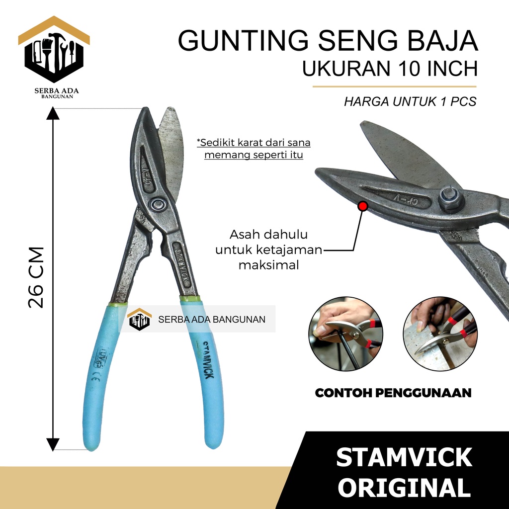 GUNTING ALAT POTONG SENG PLAT TIPIS BAJA  KAWAT SENG 8&quot; 10&quot; GAGANG KARET STAMVICK ORIGINAL 100%