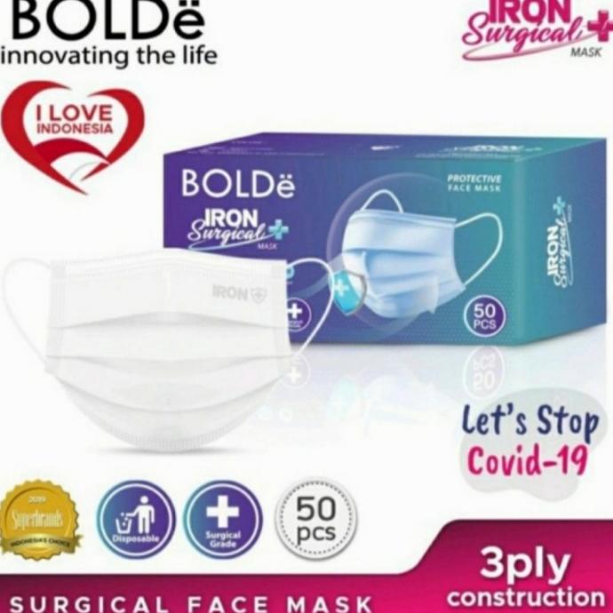 BOLDe iron surgical mask / Masker Medis BOLDe 3 ply Kemenkes 90-nadsuperhouseware Kualitas Baik