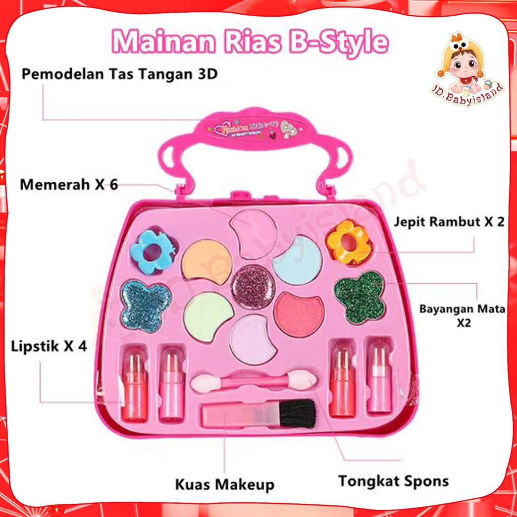 Mainan rias Rias Wajah untuk anak perempuan, kosmetik bayi non-toksik Kosmetik bayi, lipstik, perona mata, perona pipi, cat kuku, Kotak rias 22 IN 1 Bahan yang larut dalam air