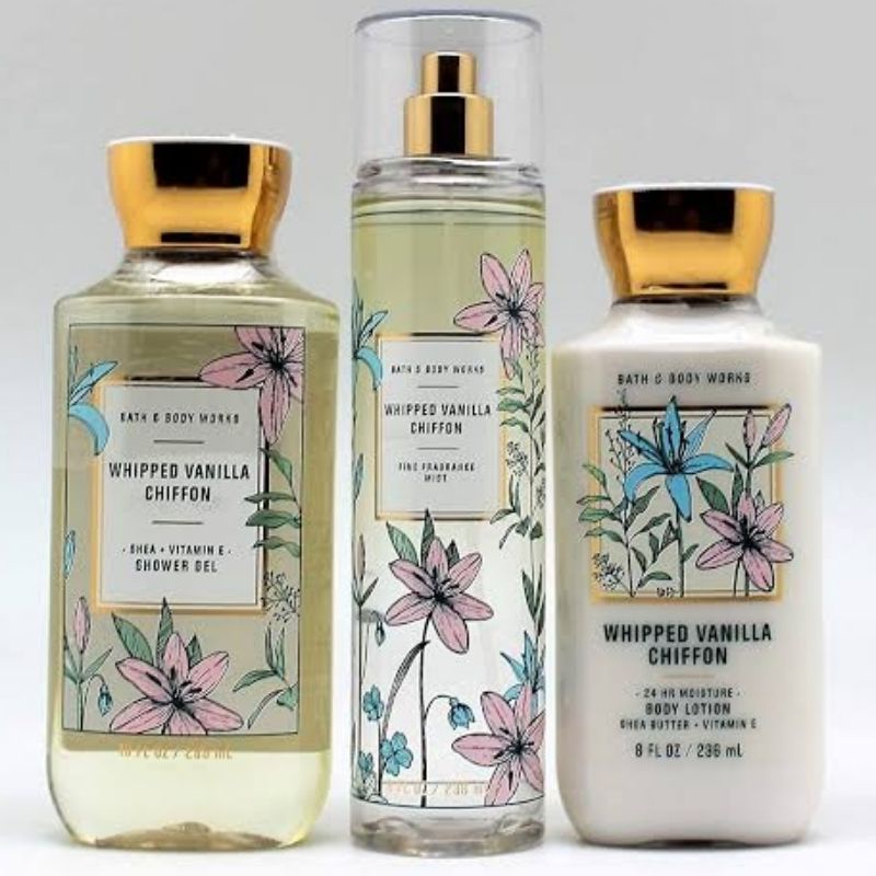 BATH &amp; BODY WORKS BBW WHIPPED VANILLA CHIFFON SERIES MIST LOTION SHOWER GEL BODY CREAM HAND CREAM SHOWER GEL BODY CREAM LOTION MIST WASH WALLFLOWER ROOMSPRAY SCENTPORTABLE GENTLE GEL DEEP CLEANSING GENTLE FOAMING CREAMY LUXE