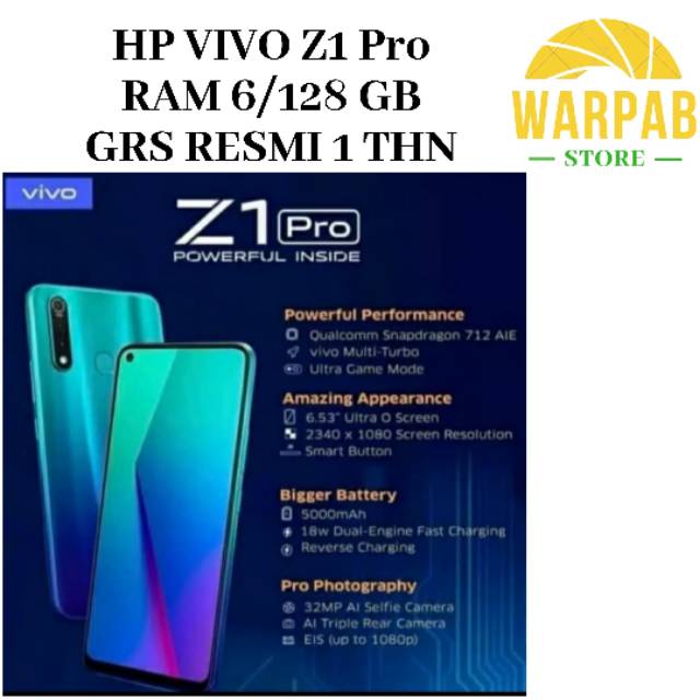 HP VIVO Z1 PRO 6/128 GB GARANSI RESMI - FIFO Z 1 PRO RAM 6GB INTERNAL 128GB Z1PRO 1 TAHUN RESMI