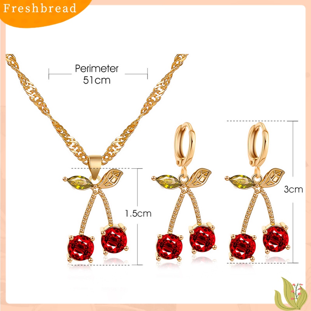 Terlaris Necklace Earrings Cherry Exquisite Sweet Women Rhinestone Faux Ruby Jewelry Set for Wedding