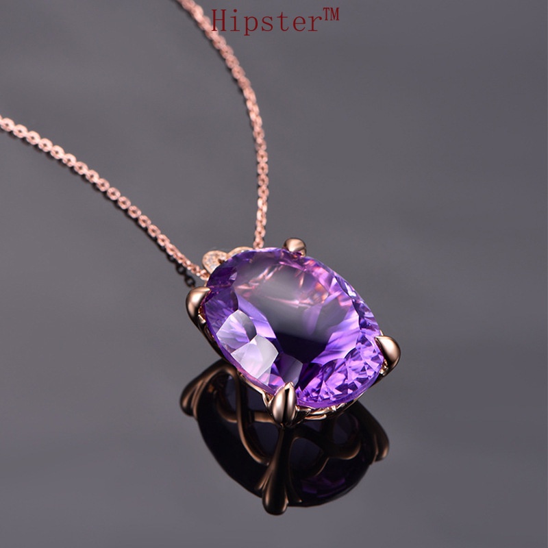 Popular Elegant Heart-Shaped Diamond Amethyst Pendant Necklace