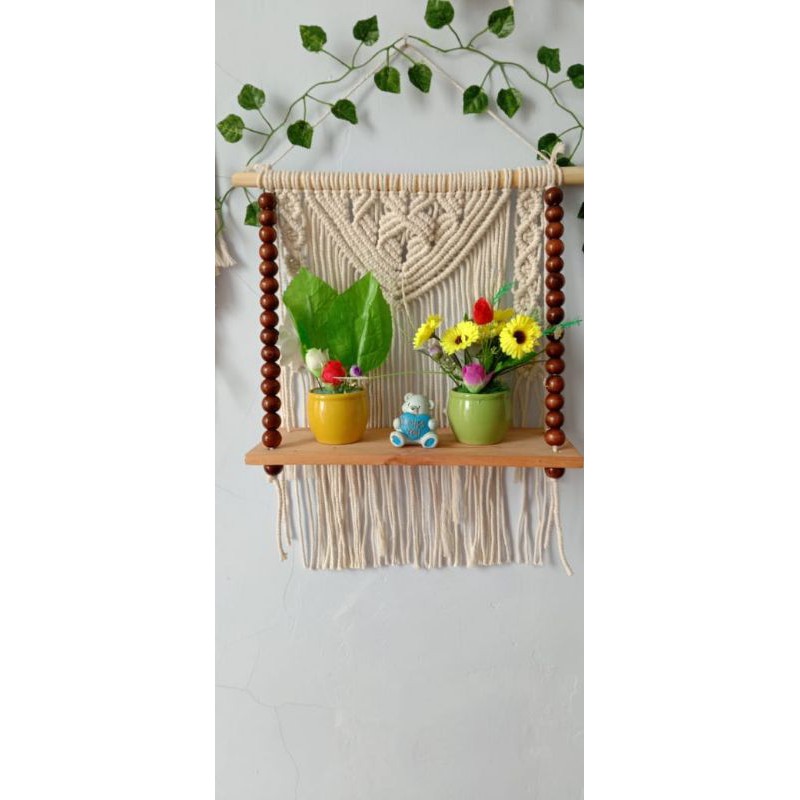 READY STOK) macrame rak kayu monte/ macrame ambalan/ rak buku/ Dekorasi rumah