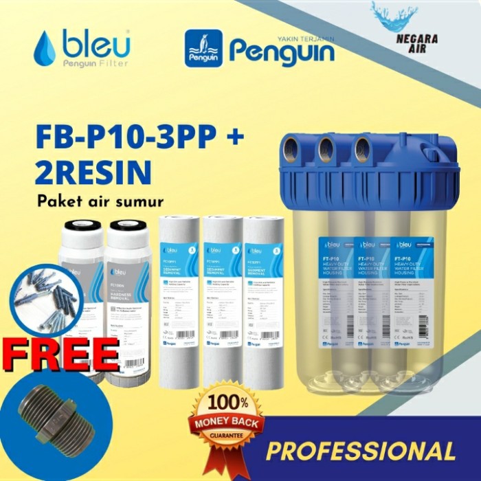 Paket filter air penguin sumur/pdam FB 10" PRO 3 PP + 2 RESIN