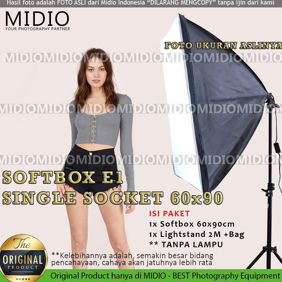 [[BISA COD]] Paket Softbox Midio E1 Softbox 60x90 + LightStand 2M Untuk Foto Produk Lampu Vlog