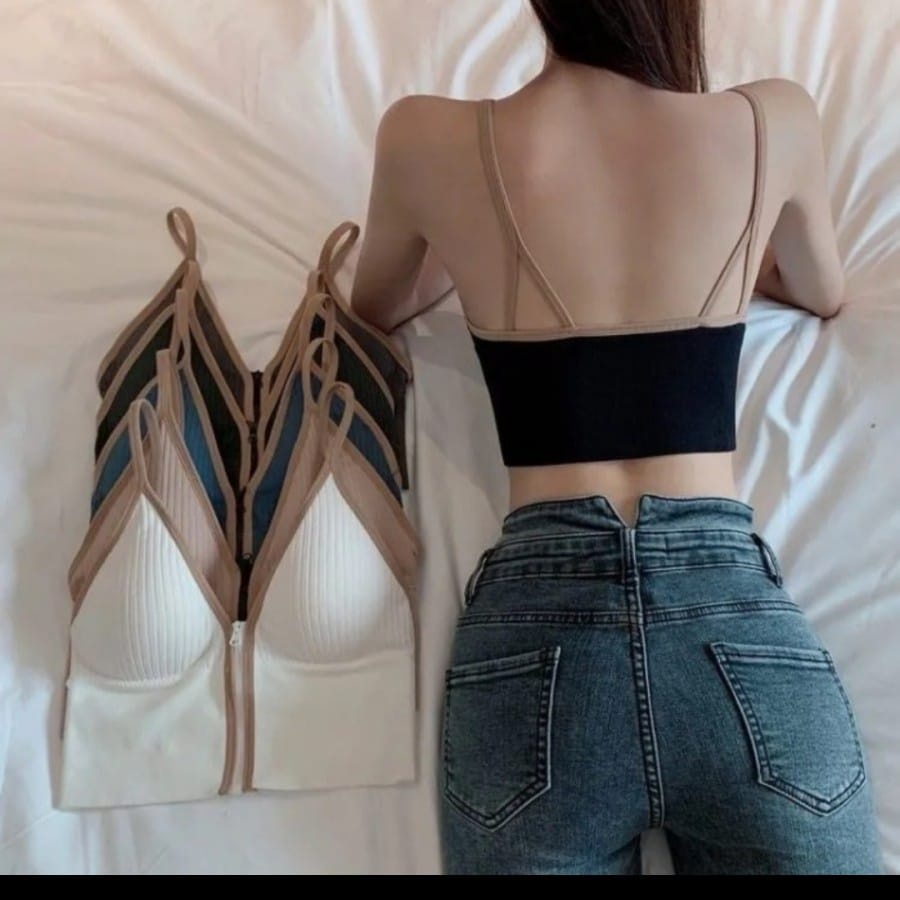 TF Tank Top Yoga Wanita Bra Wanita Resleting Fashion Tanpa Kawat Elastis Pakaian Dalam Wanita