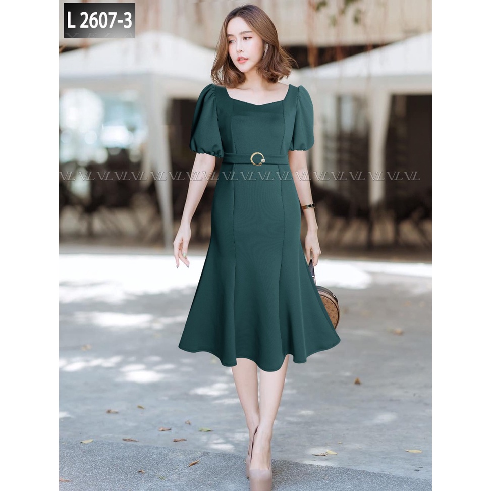 .GRACESHOP83 Dress Wanita  Tanggan Balon Rok Duyung Casual Simple  | Dress Wanita Bahan Scuba Import