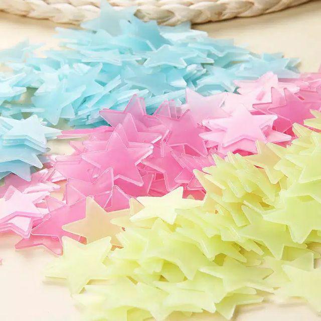 Hubest 100 Pcs Stiker Bintang Stiker Dinding Glow In The Dark Star Sticker