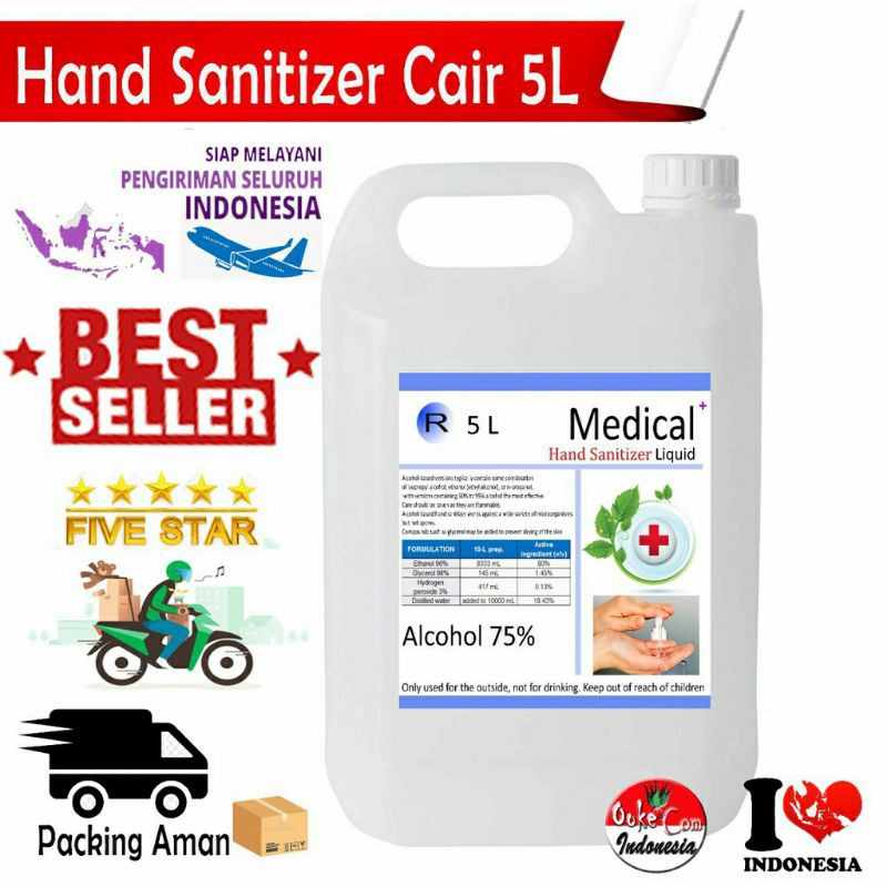 Hand Sanitizer Kesehatan Medical+ Gel / Cair 5 Liter,, ijin kemenkes. wangi tidak lengket d tangan