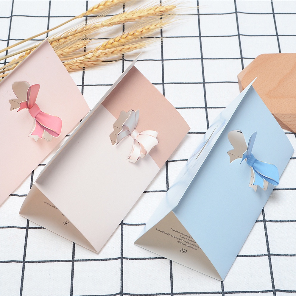 3D Folding Creative Love Bow Greeting Card Best Wishes Invitations Cards For Valentine's Day Xmas Birthday Wedding Party Blessing Card