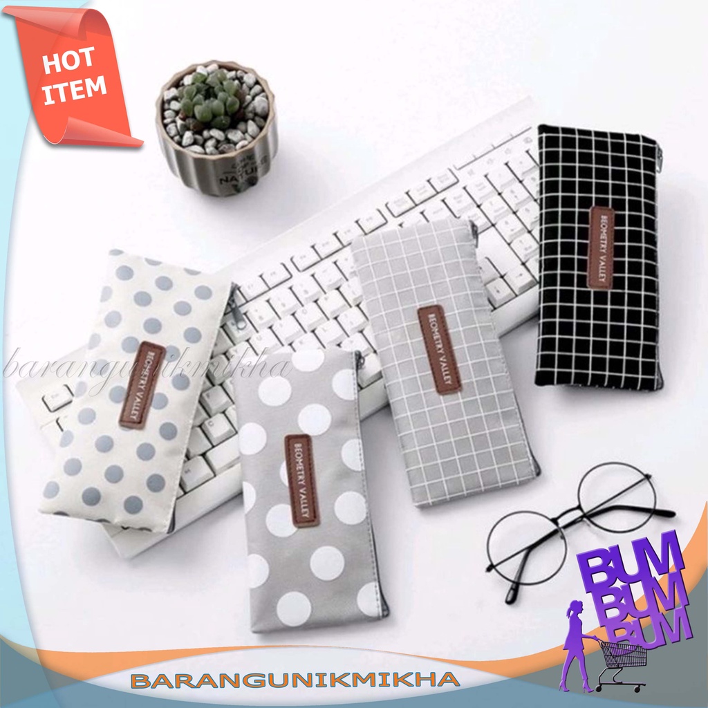 Tempat Pensil Pulpen KAIN MOTIF Geometry Valley Karakter Serbaguna Pouch Kosmetik Pencil Case - BUM