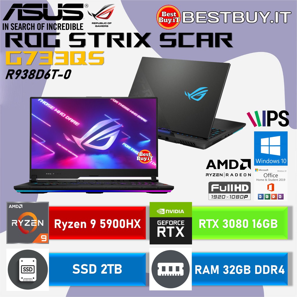 ASUS ROG STRIX SCAR G733QS Ryzen 9-5900HX 32GB 2TB RTX3080 16GB OHS