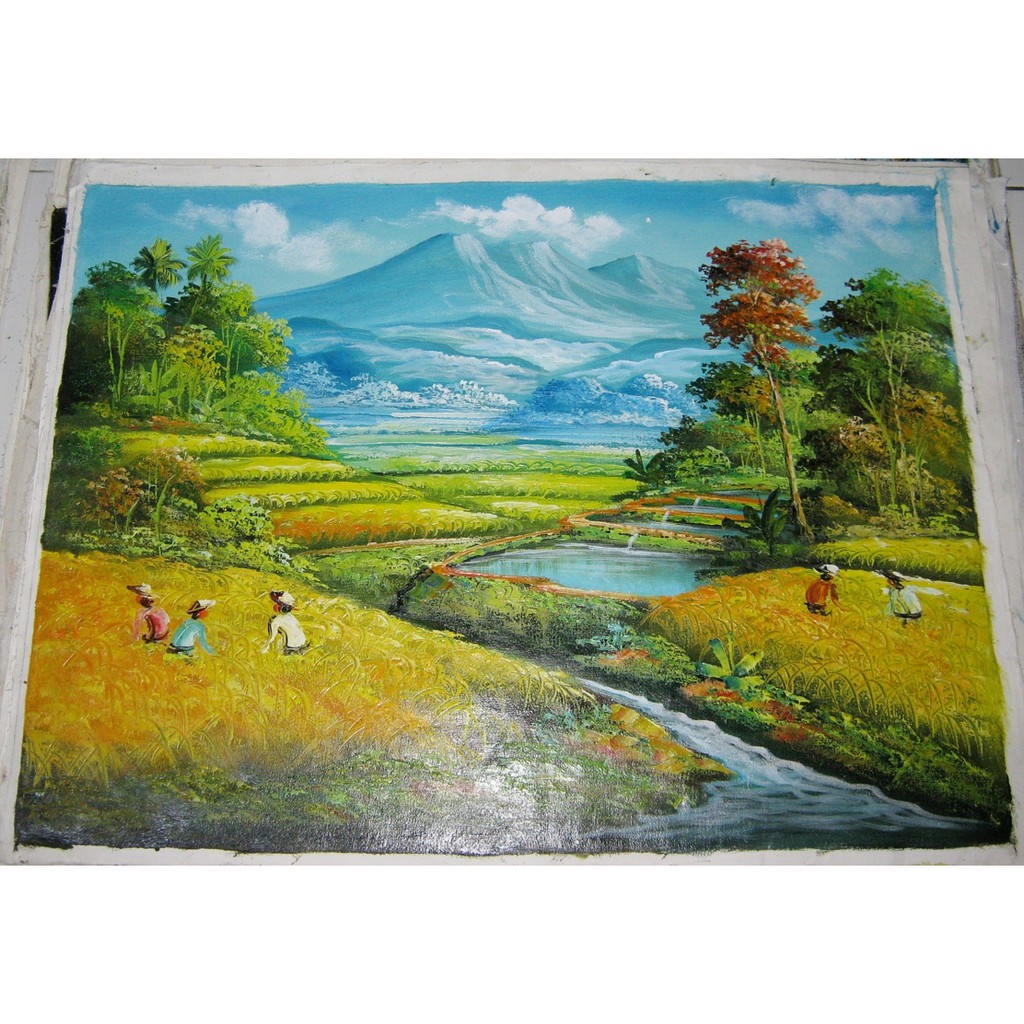 Lukisan Pemandangan Sawah Dan Pegunungan Yang Indah Shopee Indonesia