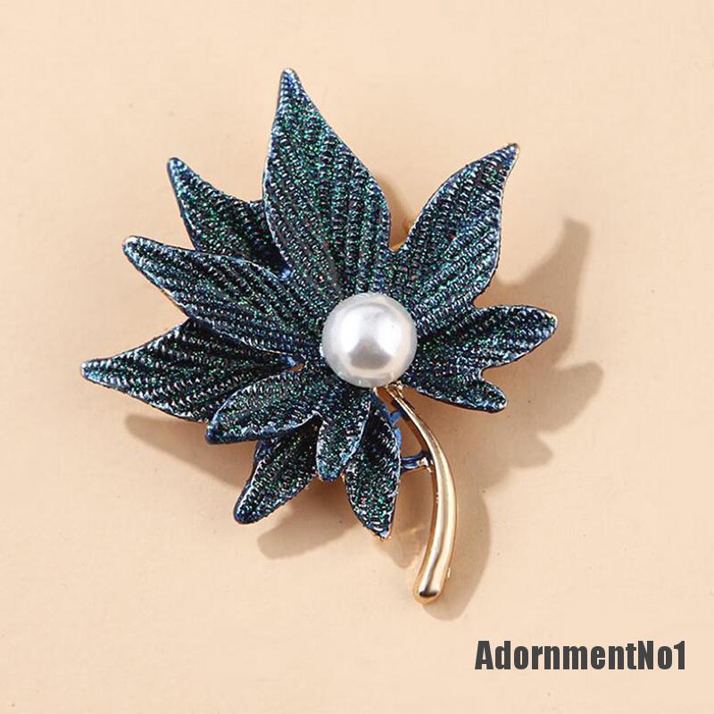 (Adornmentno1) Pin Bros Daun Maple Hiasan Mutiara Imitasi