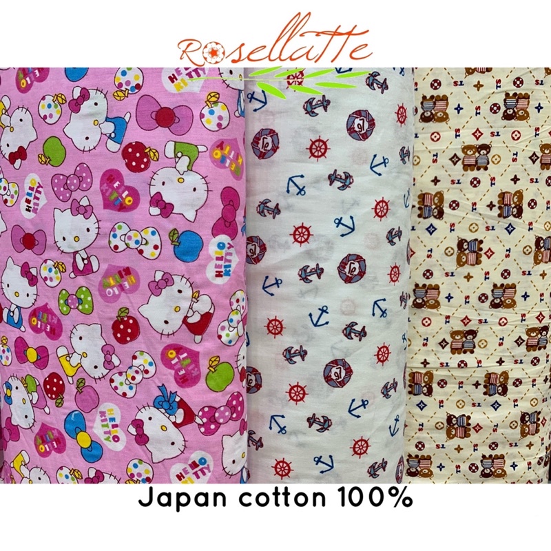 Kain Katun Jepang Motif Kucing Kitty Teddy Bear Jangkar Bajak Laut