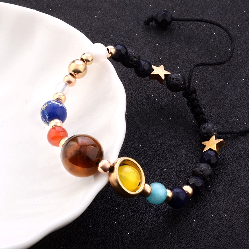 Universe Galaxy Eight Planet Stone Beads Braided Bracelet